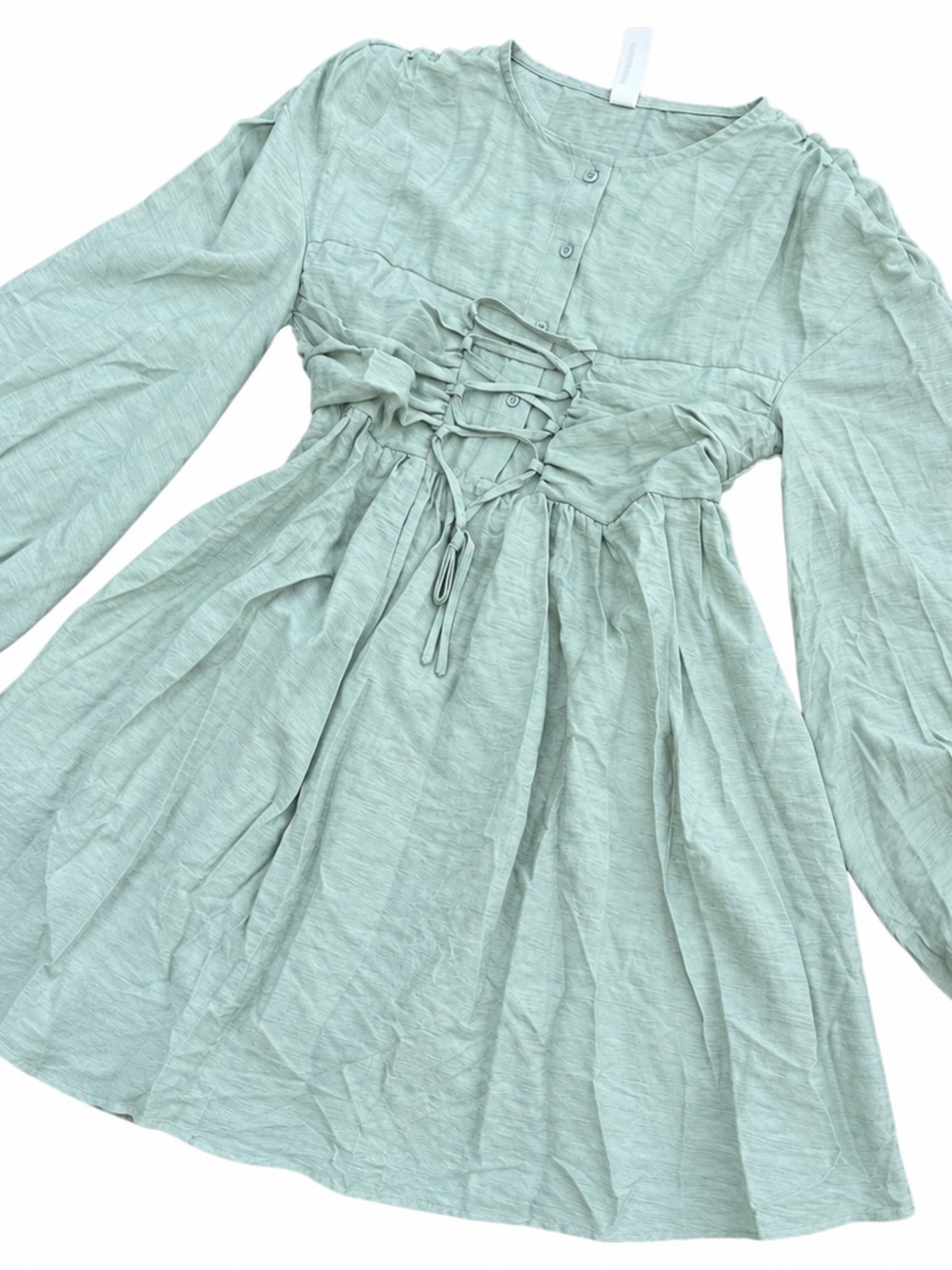 Missguided Sage Green Corset Detail Long Sleeve Smock Mini Dress Size L